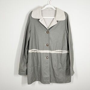 cut loose Long Button Front Jacket Size M Gray‎ Linen Blend Raw Seams Unlined